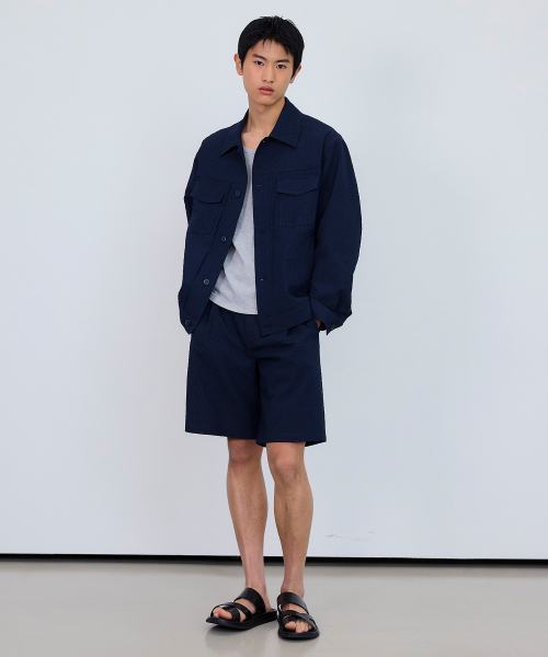 [COUTURE]Relaxed fit Cooler Full banding Navy Half Pants