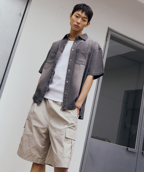 wide one chin cargo half pants - 2color