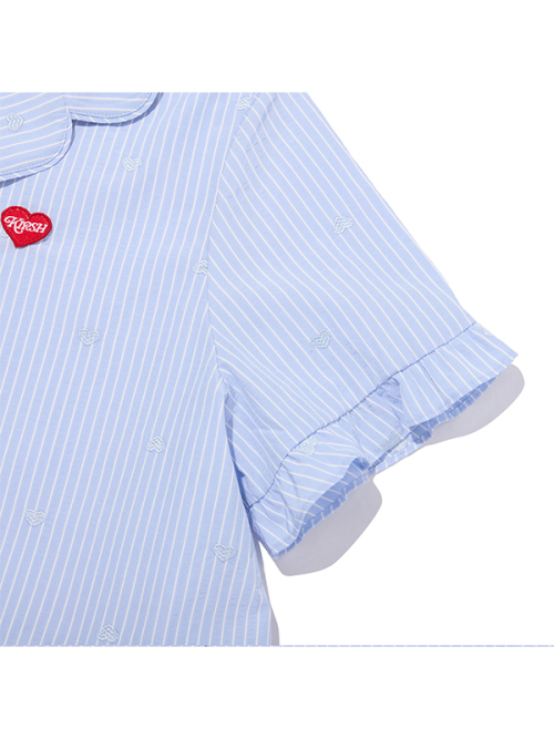 KIRSH MELLOW RUFFLE-POINT SHORT SLEEVE PAJAMA(SKY)