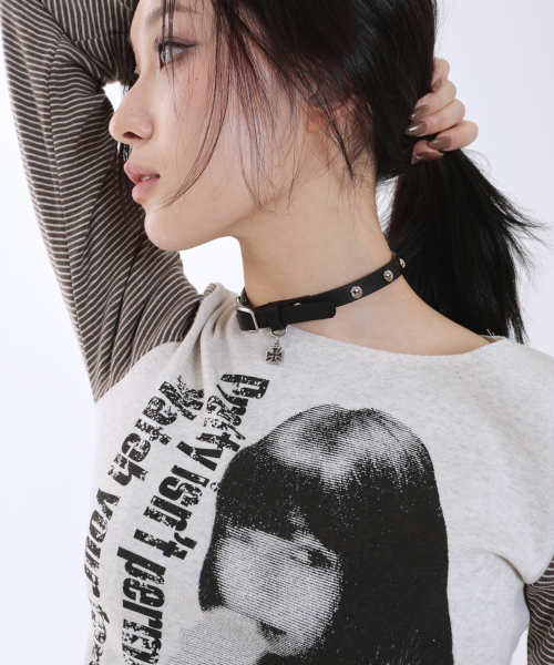 STUDDED LEATHER CHOKER [BLACK]