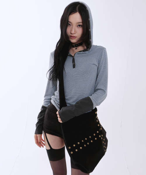STUDDED LEATHER CHOKER [BLACK]