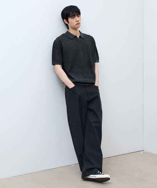 [ON]Washable cotton mixed collar short-sleeved knitwear - 3color