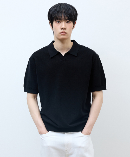 [ON]Washable cotton mixed collar short-sleeved knitwear - 3color