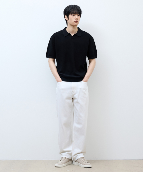 [ON]Washable cotton mixed collar short-sleeved knitwear - 3color