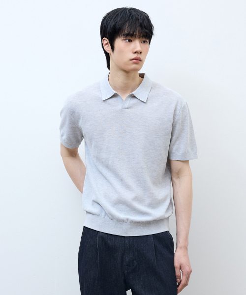 [ON]Washable cotton mixed collar short-sleeved knitwear - 3color