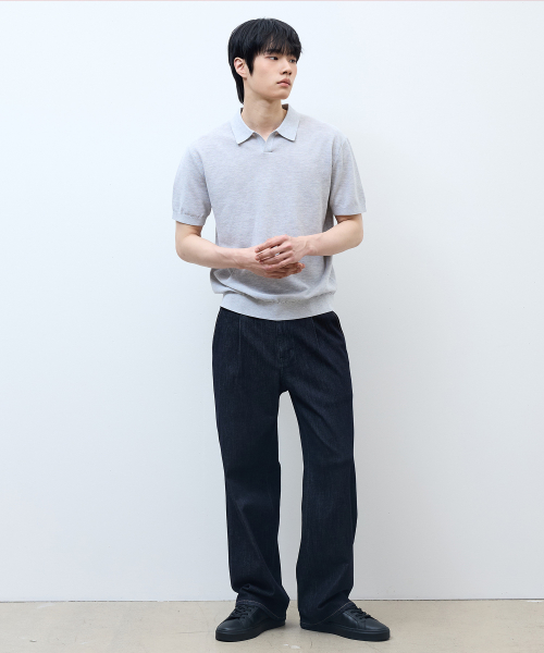 [ON]Washable cotton mixed collar short-sleeved knitwear - 3color
