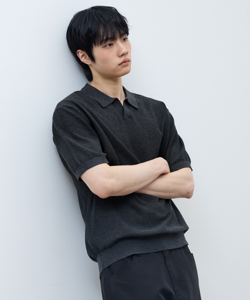 [ON]Washable cotton mixed collar short-sleeved knitwear - 3color