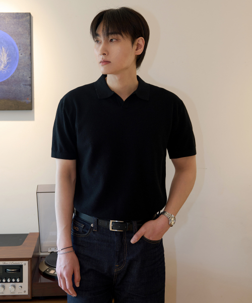 [ON]Washable cotton mixed collar short-sleeved knitwear - 3color