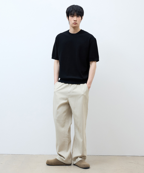 [ON]Washable cotton mixed round neck short-sleeved knitwear - 3color