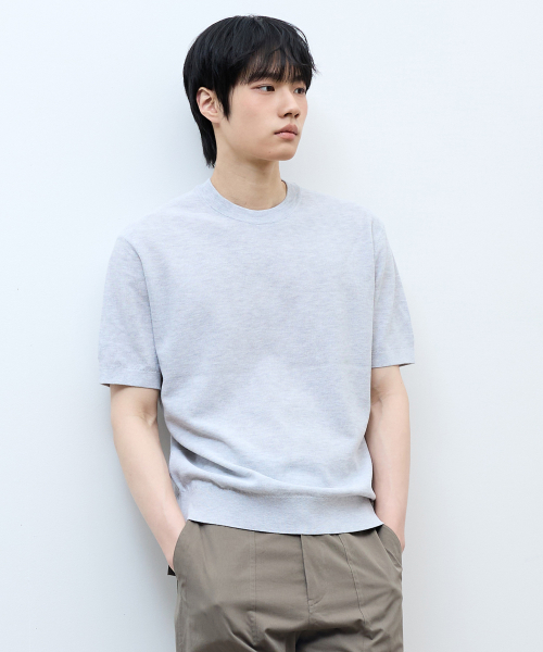 [ON]Washable cotton mixed round neck short-sleeved knitwear - 3color