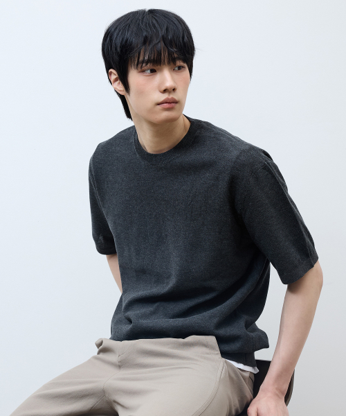 [ON]Washable cotton mixed round neck short-sleeved knitwear - 3color