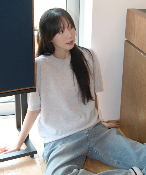 [ON]Washable cotton mixed round neck short-sleeved knitwear - 3color
