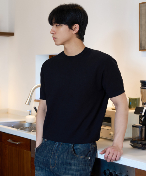 [ON]Washable cotton mixed round neck short-sleeved knitwear - 3color