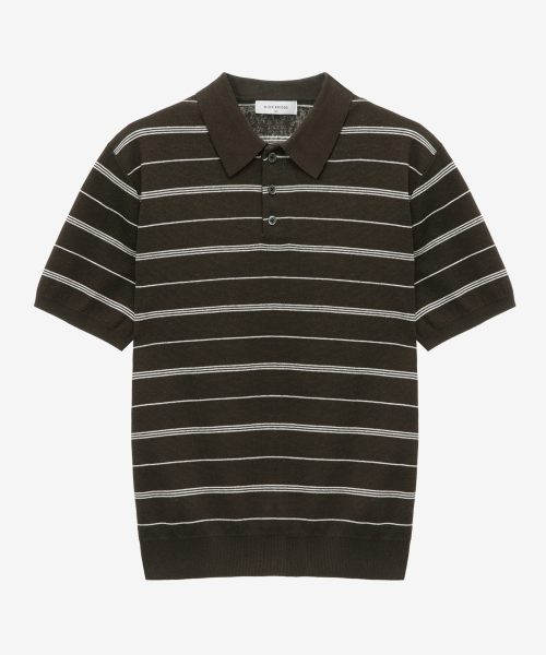 [ON]Washable Multi-Strip Collar Short Sleeve Knitwear - 4color