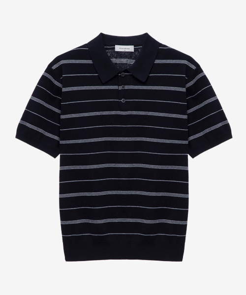 [ON]Washable Multi-Strip Collar Short Sleeve Knitwear - 4color