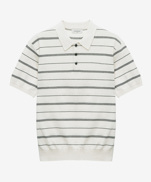 [ON]Washable Multi-Strip Collar Short Sleeve Knitwear - 4color