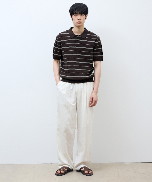 [ON]Washable Multi-Strip Collar Short Sleeve Knitwear - 4color