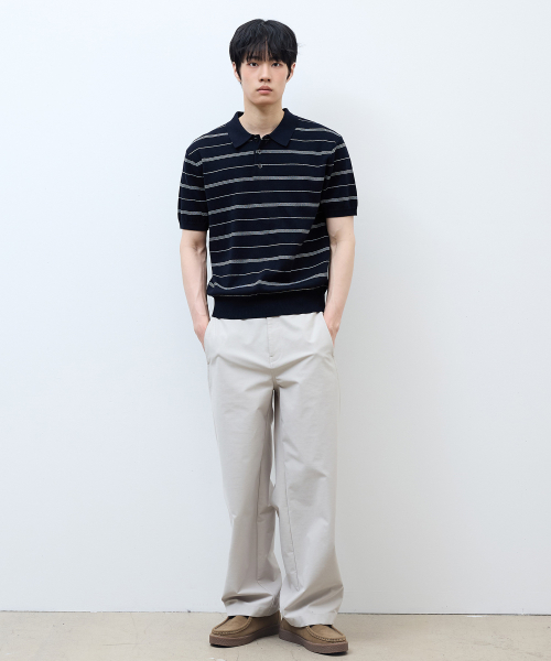 [ON]Washable Multi-Strip Collar Short Sleeve Knitwear - 4color