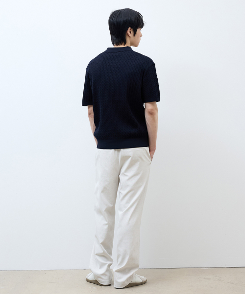 [ON]Washable cable collar short-sleeved knitwear - 2color