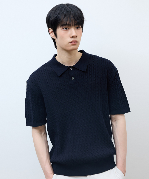 [ON]Washable cable collar short-sleeved knitwear - 2color