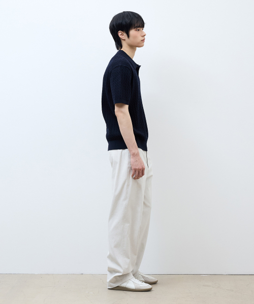 [ON]Washable cable collar short-sleeved knitwear - 2color