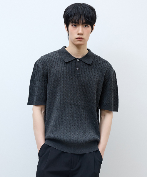 [ON]Washable cable collar short-sleeved knitwear - 2color