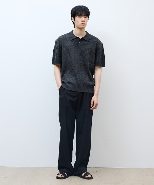 [ON]Washable cable collar short-sleeved knitwear - 2color