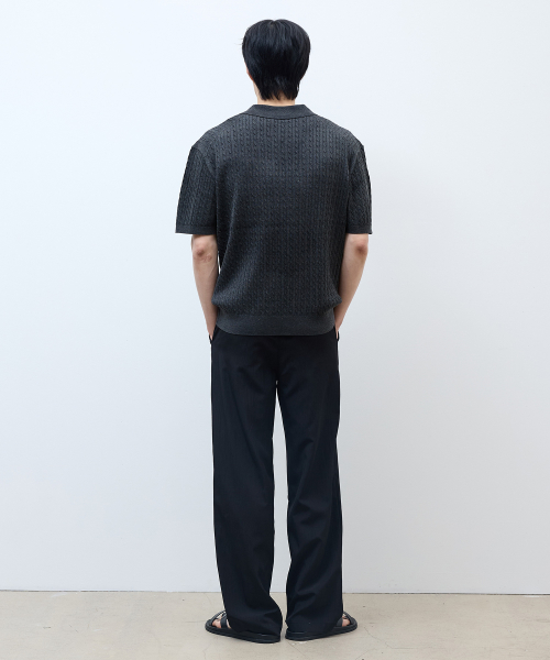 [ON]Washable cable collar short-sleeved knitwear - 2color
