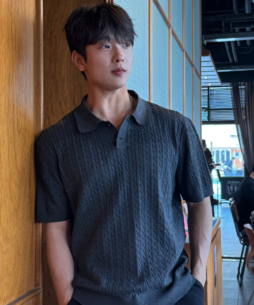 [ON]Washable cable collar short-sleeved knitwear - 2color