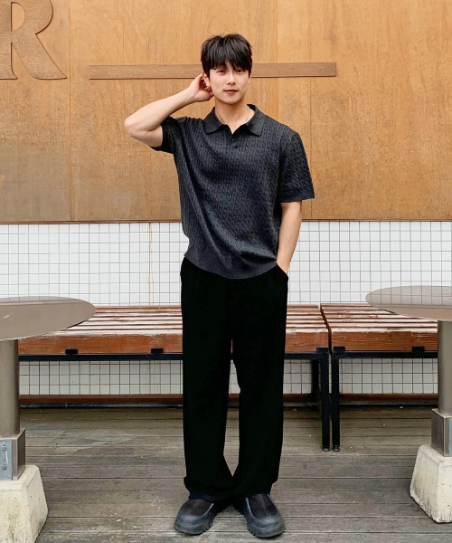 [ON]Washable cable collar short-sleeved knitwear - 2color
