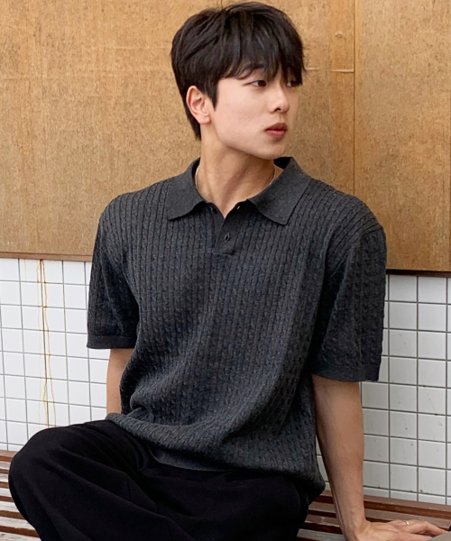 [ON]Washable cable collar short-sleeved knitwear - 2color