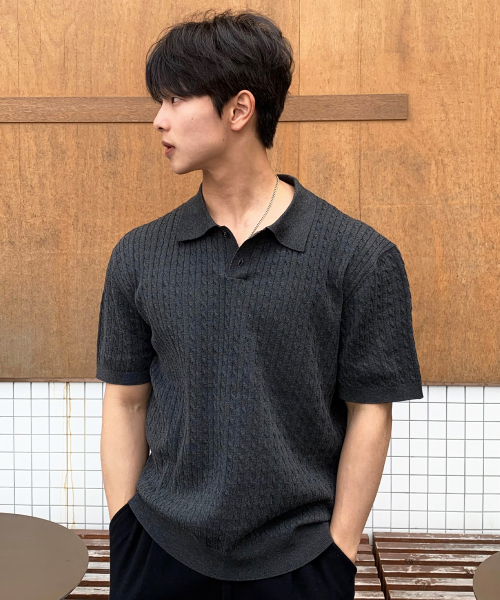 [ON]Washable cable collar short-sleeved knitwear - 2color
