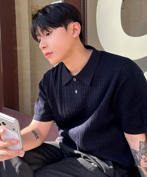 [ON]Washable cable collar short-sleeved knitwear - 2color