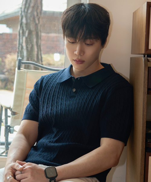 [ON]Washable cable collar short-sleeved knitwear - 2color