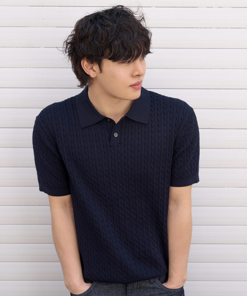 [ON]Washable cable collar short-sleeved knitwear - 2color