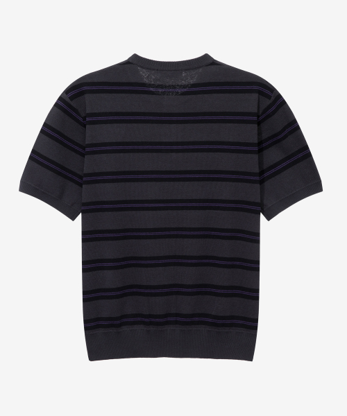 [ON]Washable Stripe Henley Neck Short Sleeve Knitwear - 2color