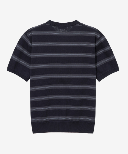 [ON]Washable Stripe Henley Neck Short Sleeve Knitwear - 2color