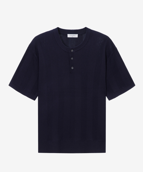 [ON]Tissue modified henry neck short-sleeved knitwear - 3color