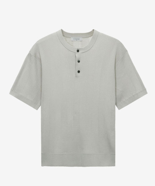 [ON]Tissue modified henry neck short-sleeved knitwear - 3color