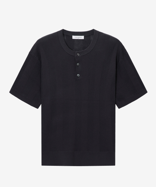 [ON]Tissue modified henry neck short-sleeved knitwear - 3color