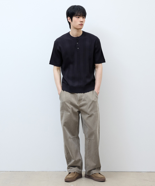 [ON]Tissue modified henry neck short-sleeved knitwear - 3color