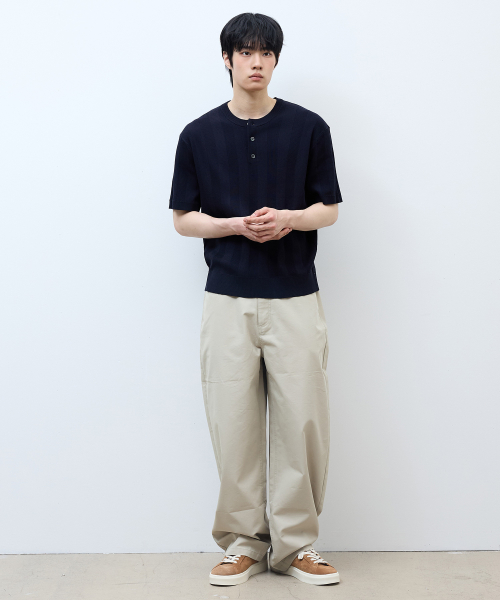 [ON]Tissue modified henry neck short-sleeved knitwear - 3color