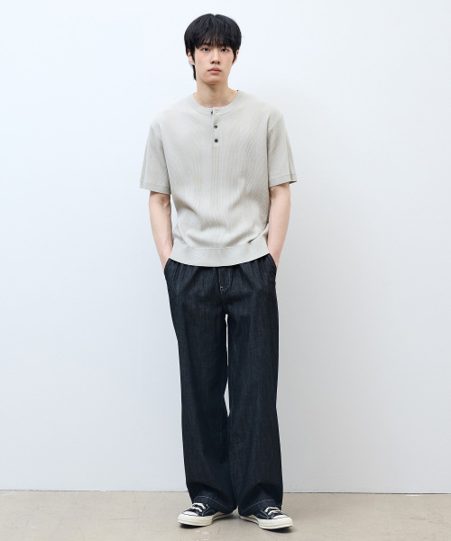 [ON]Tissue modified henry neck short-sleeved knitwear - 3color