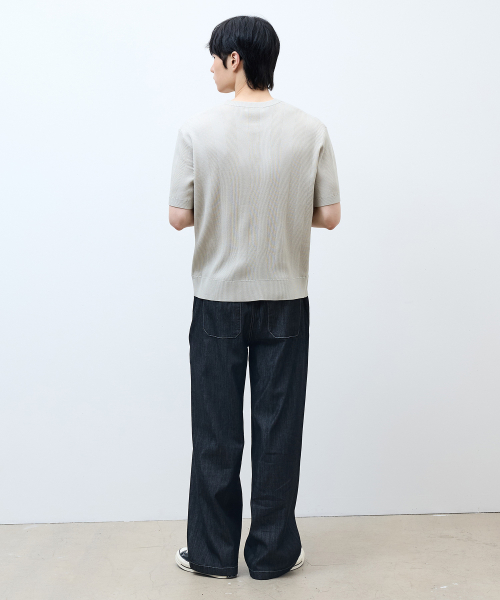 [ON]Tissue modified henry neck short-sleeved knitwear - 3color