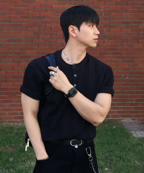 [ON]Tissue modified henry neck short-sleeved knitwear - 3color