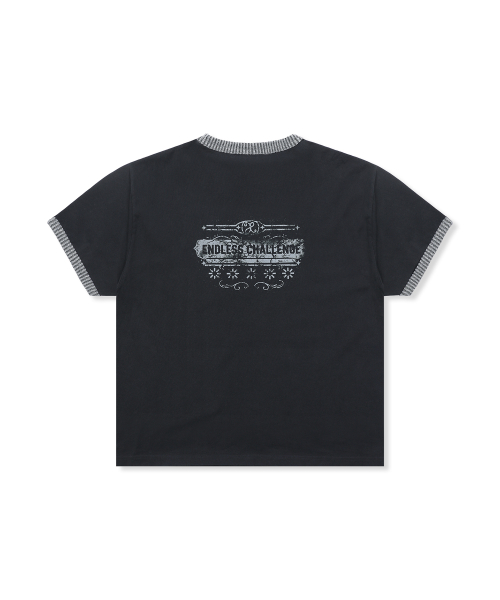 XTT156 투톤 리브드 크롭 링거 티셔츠 (BLACK)
