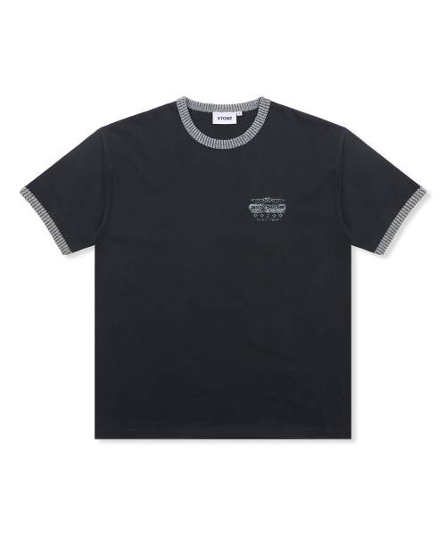 XTT156 투톤 리브드 크롭 링거 티셔츠 (BLACK)
