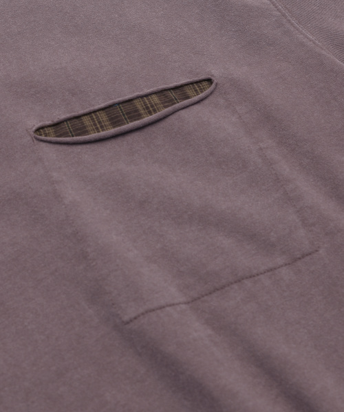 XTT154 체크 헨리넥 워싱 크롭 티셔츠 (PURPLE/BROWN)