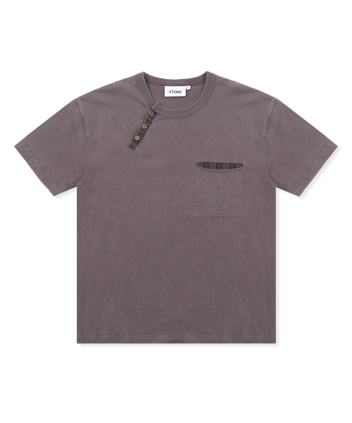 XTT154 체크 헨리넥 워싱 크롭 티셔츠 (PURPLE/BROWN)
