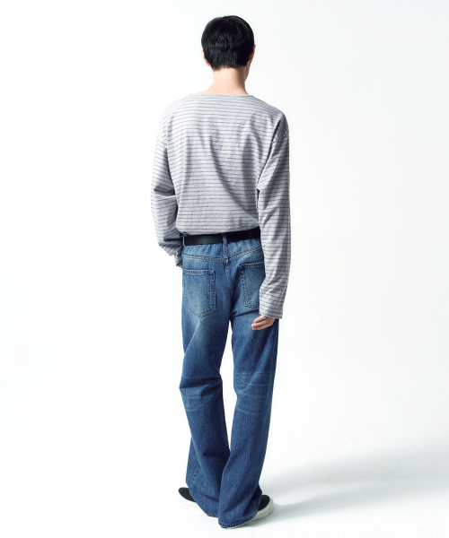 Semi Boat Neck Stripe Long Sleeve MELANGE GREY